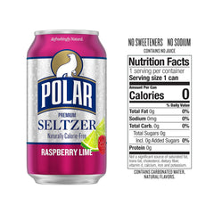 Polar Seltzer Water Raspberry Lime, 12 fl oz cans, 18 pack