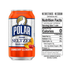 Polar Seltzer Water Cranberry Clementine, 12 fl oz cans, 18 pack